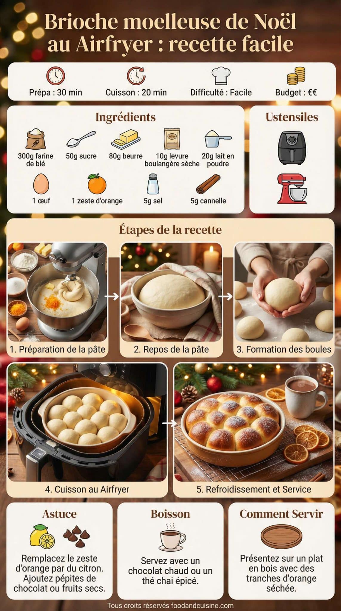 Fiche recette Brioche moelleuse de No&euml;l au Airfryer : recette facile