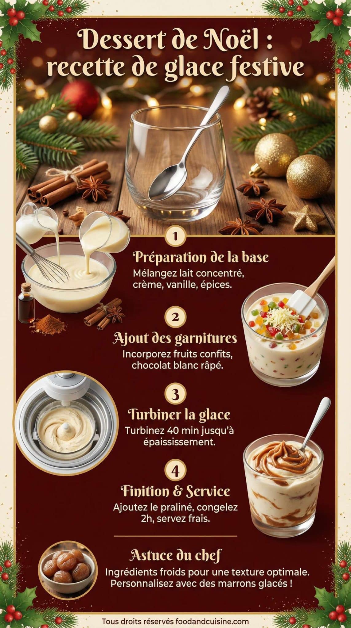 Fiche recette Dessert de No&euml;l : recette de glace festive