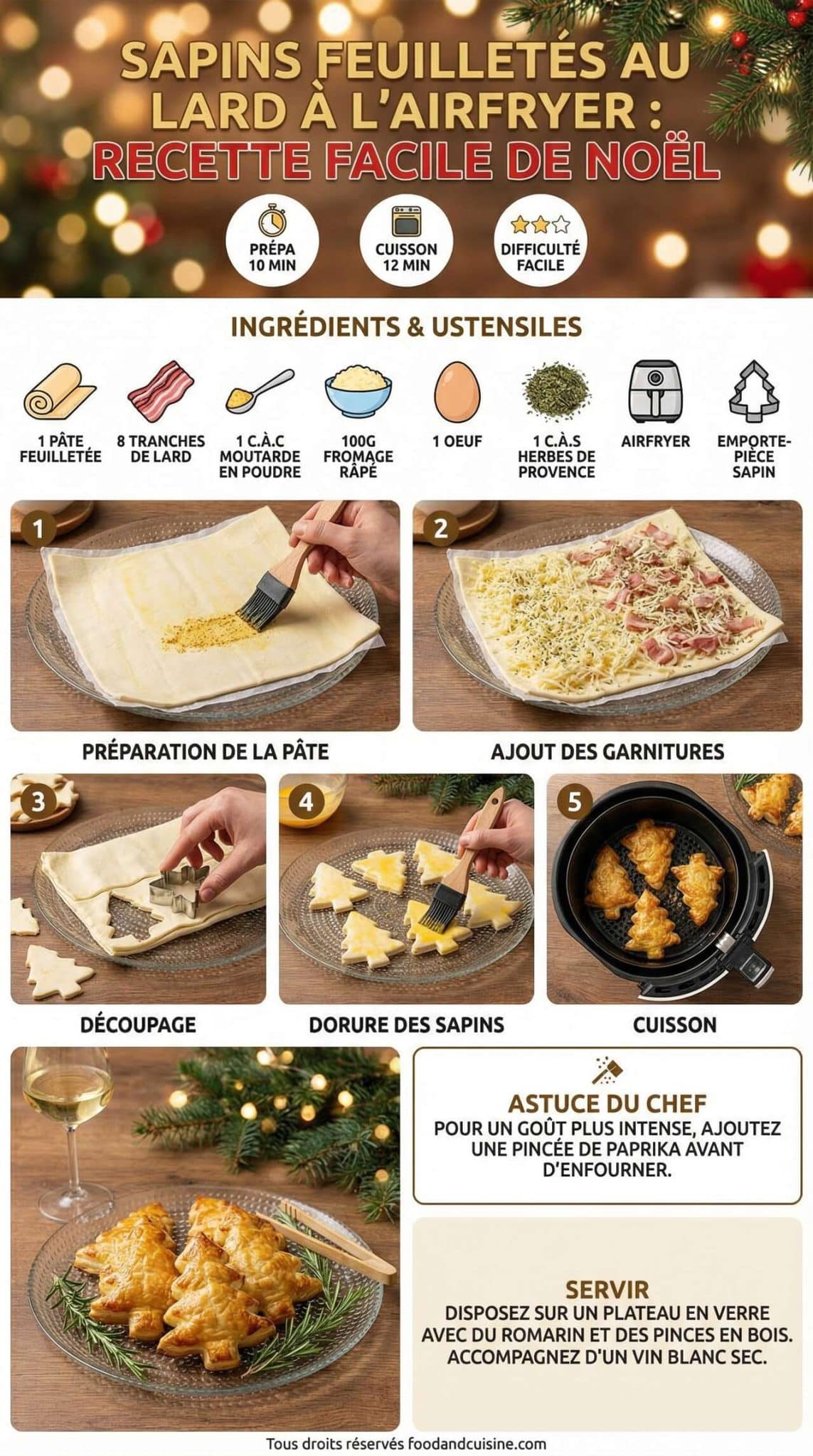 Fiche recette Sapins feuillet&eacute;s au lard &agrave; l'Airfryer : recette facile de No&euml;l