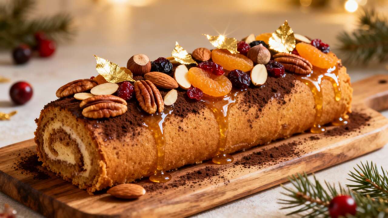 Décoration de bûche de Noël aux fruits secs : la recette festive