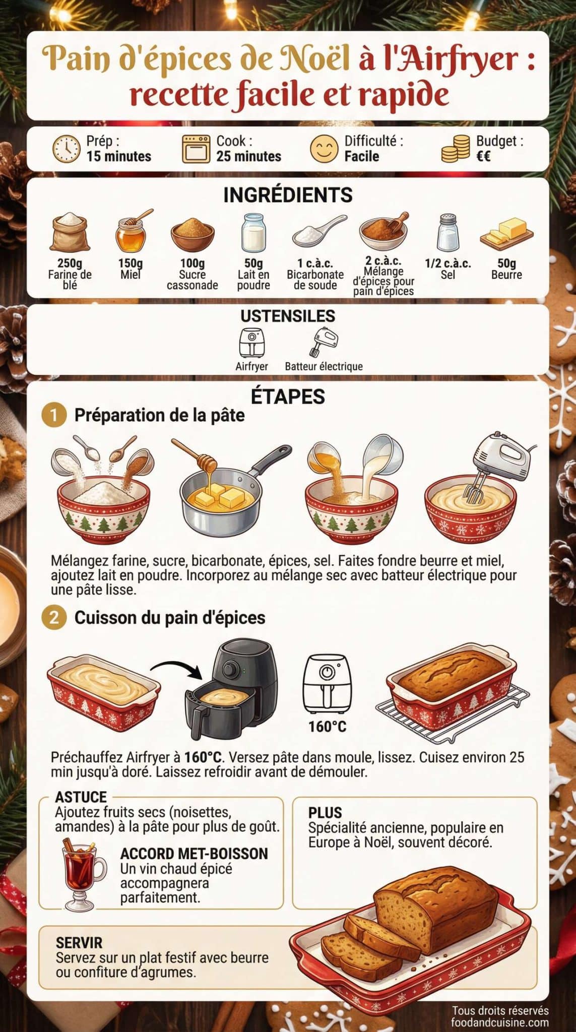Fiche recette Pain d'&eacute;pices de No&euml;l &agrave; l'Airfryer : recette facile et rapide