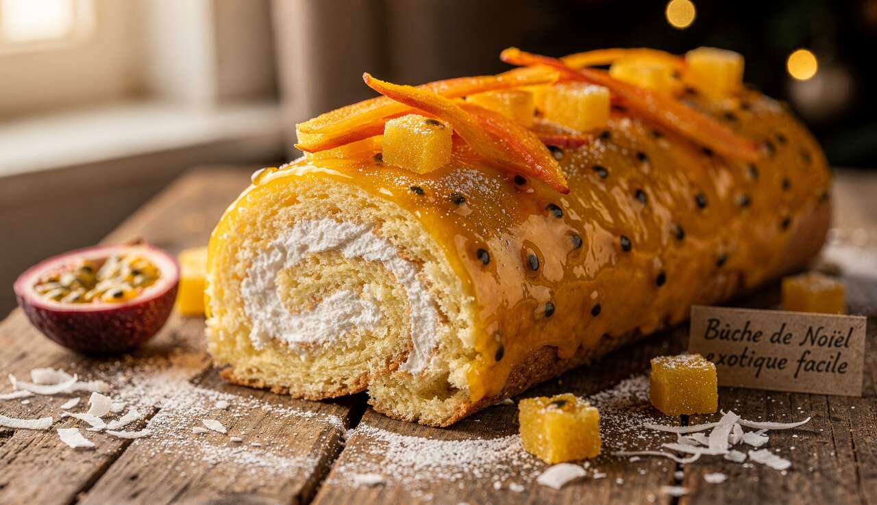 Bûche de Noël exotique facile : recette aux fruits tropicaux