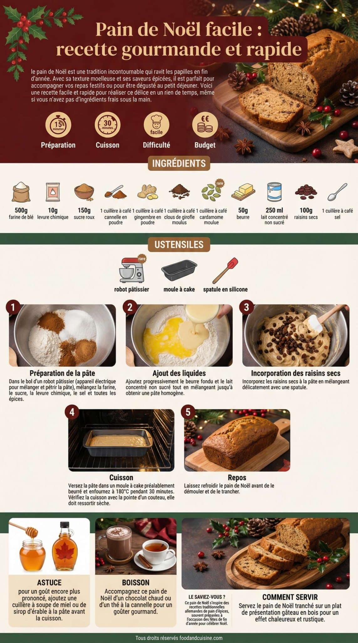 Fiche recette Pain de No&euml;l facile : recette gourmande et rapide