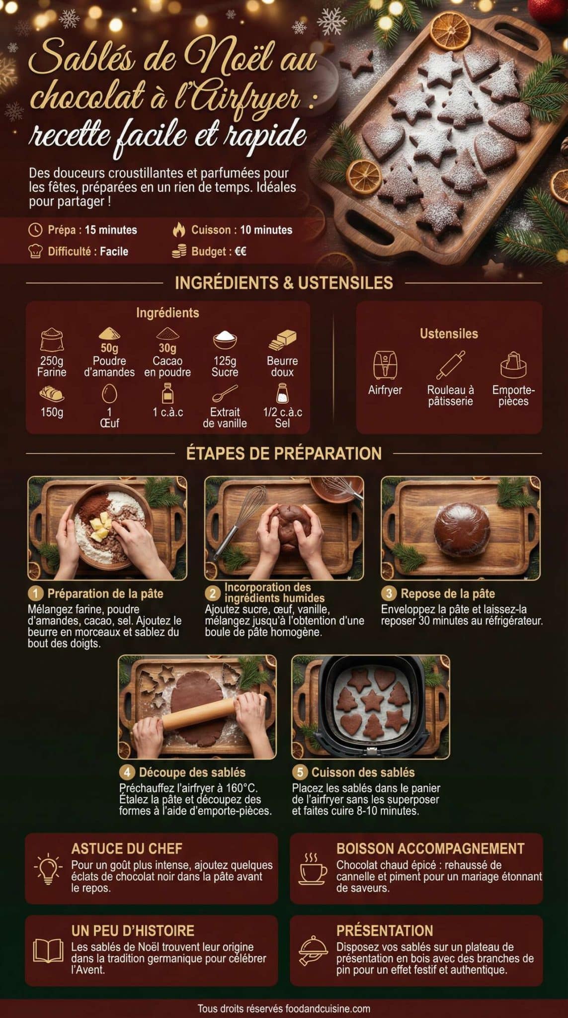 Fiche recette Sabl&eacute;s de No&euml;l au chocolat &agrave; l'Airfryer : recette facile et rapide