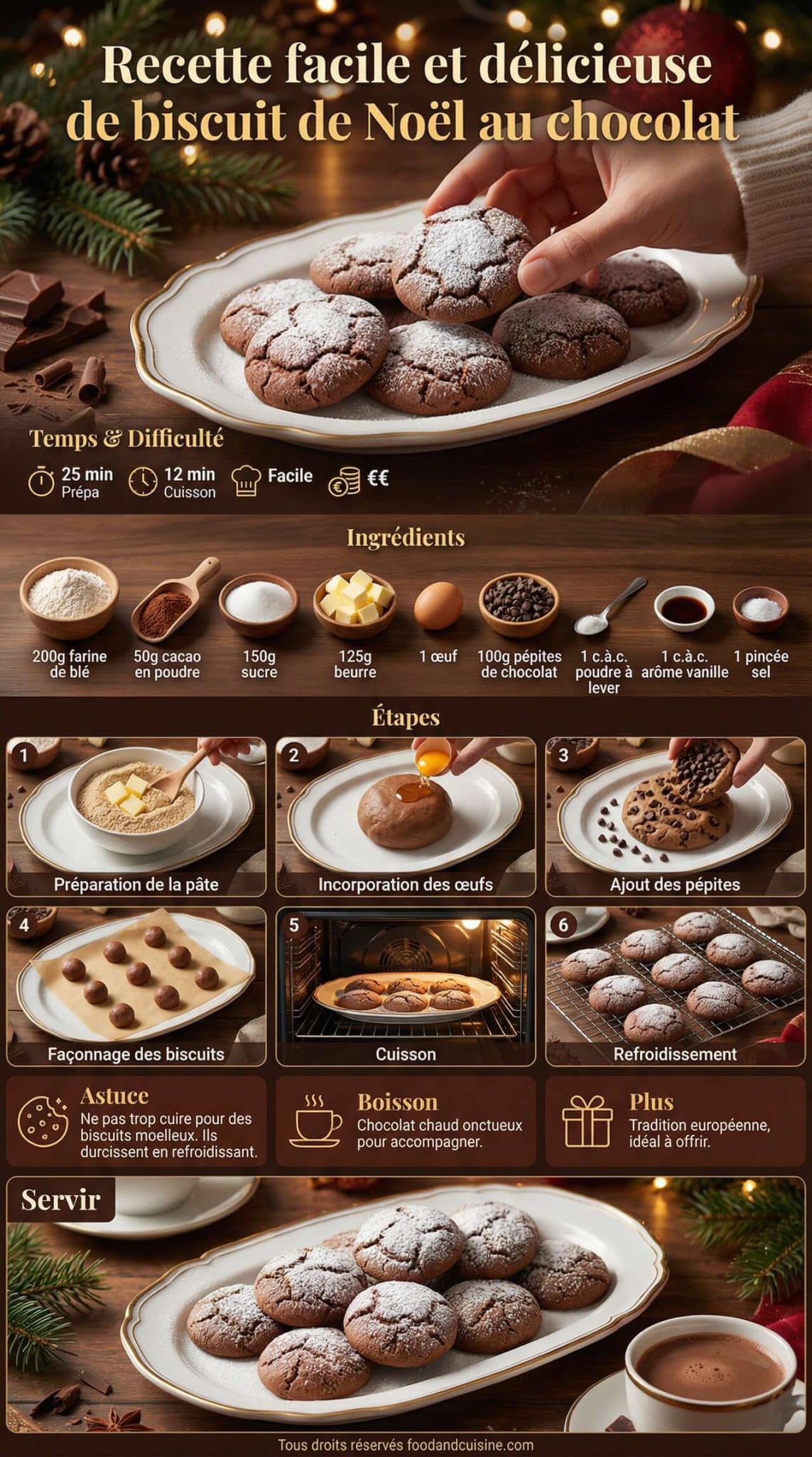 Fiche recette Recette facile et d&eacute;licieuse de biscuit de No&euml;l au chocolat