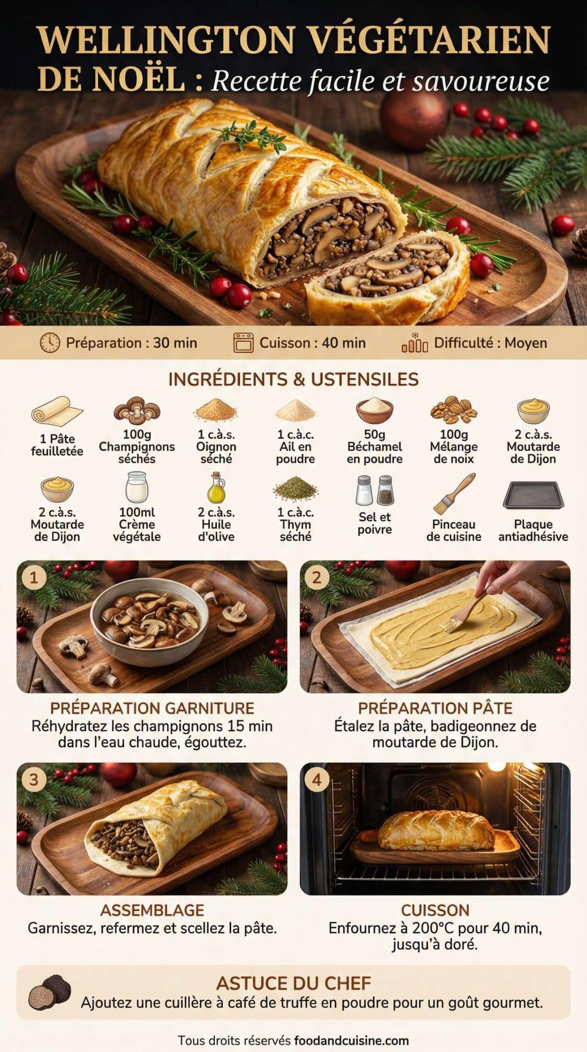 Fiche recette Wellington v&eacute;g&eacute;tarien de No&euml;l : recette facile et savoureuse