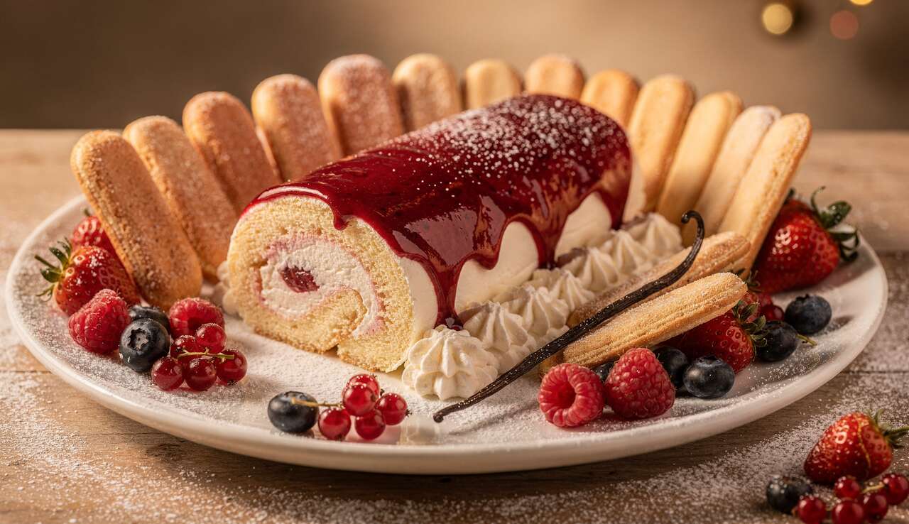 Bûche de Noël légère vanille aux fruits rouges au Thermomix