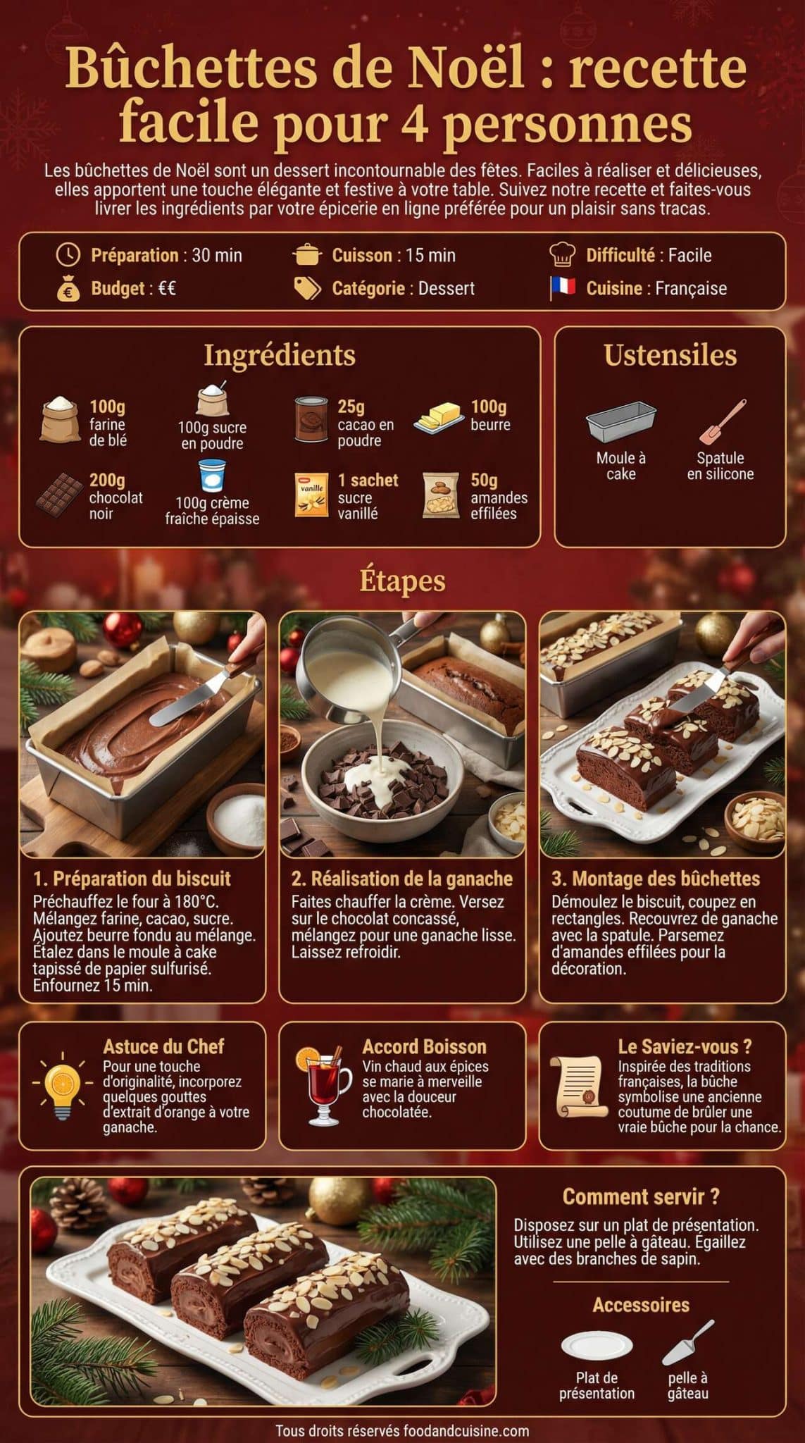 Fiche recette Bûchettes de Noël : recette facile pour 4 personnes Fiche recette Bûchettes de Noël : recette facile pour 4 personnes