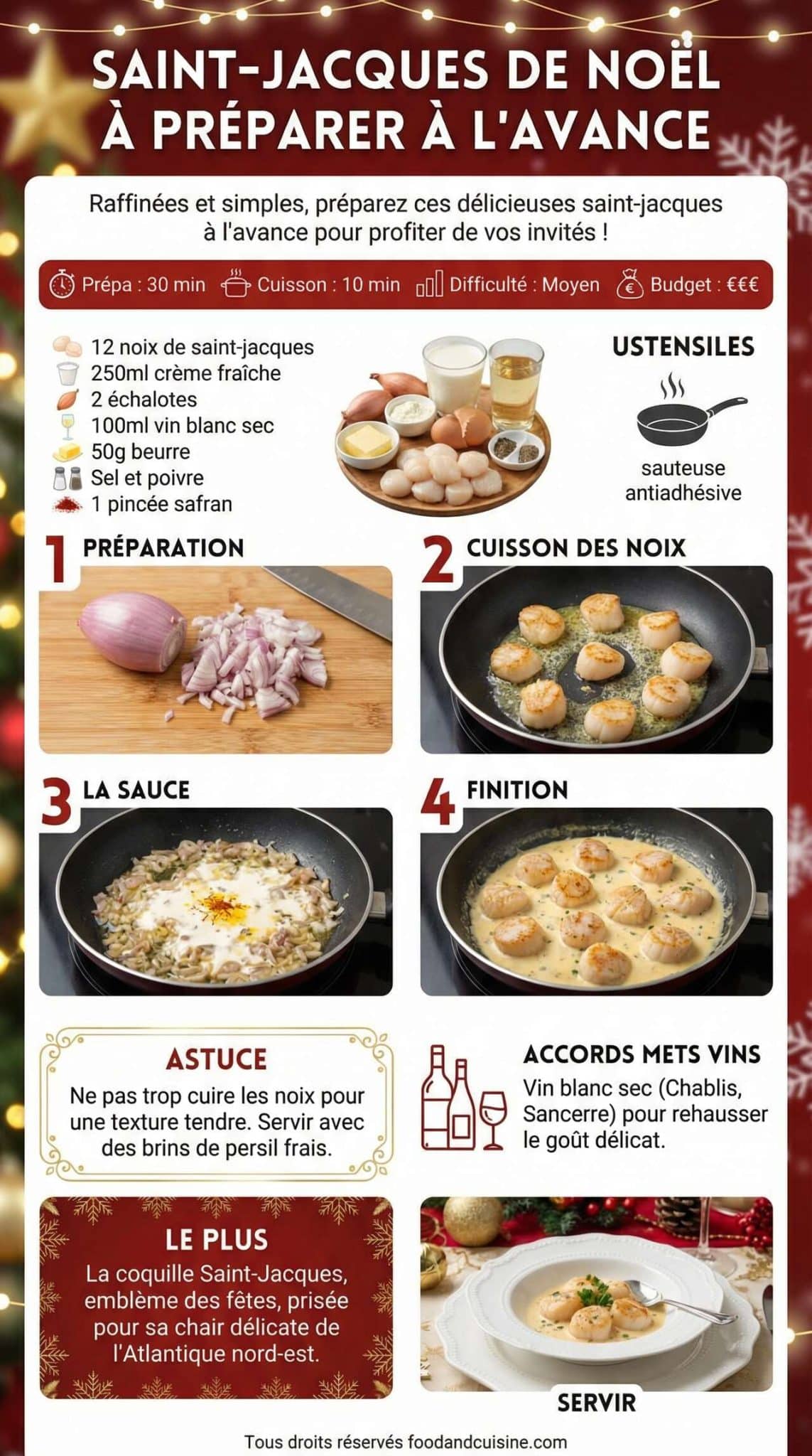 Fiche recette Recette de Saint-Jacques de No&euml;l &agrave; Pr&eacute;parer &agrave; l'Avance