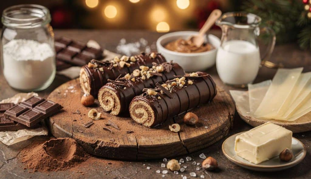 Mini-bûches de Noël chocolat noisettes : recette festive