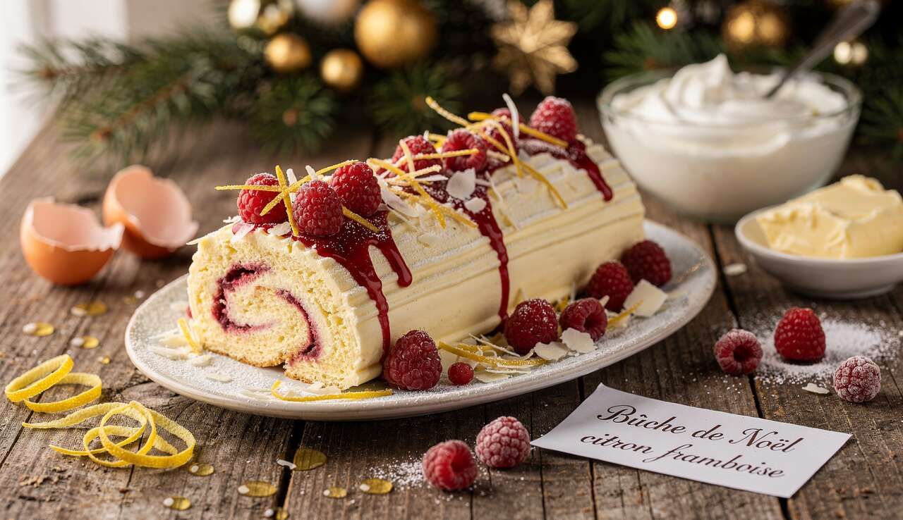 Bûche de Noël citron framboise : recette festive et gourmande