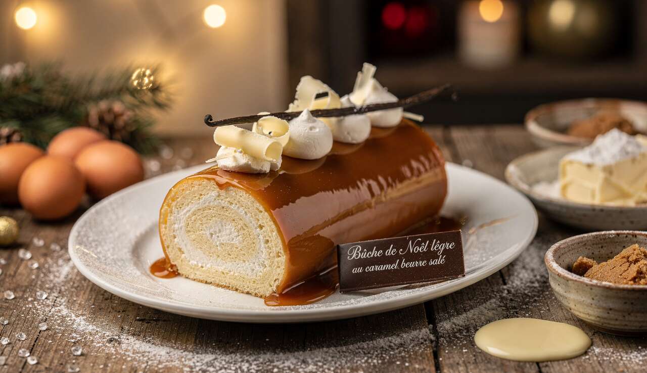Bûche de Noël légère au caramel beurre salé