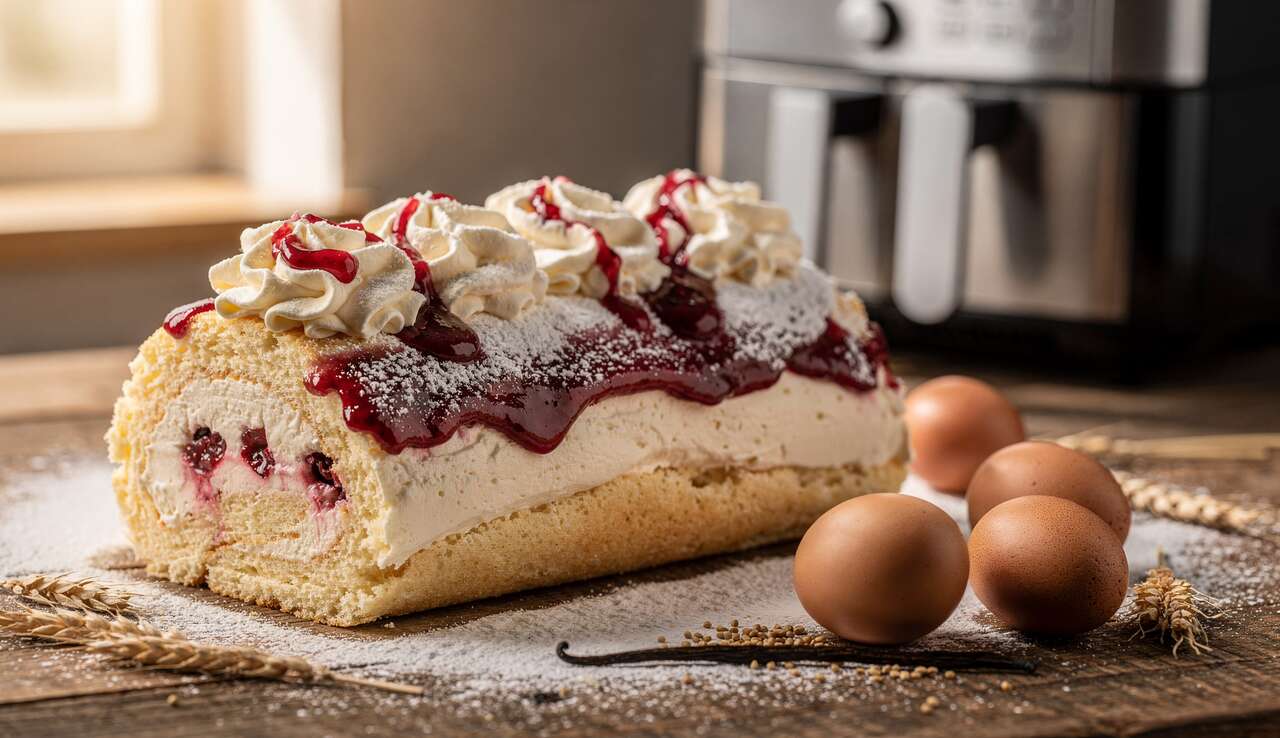 Bûche de Noël vanille et fruits rouges à l'airfryer