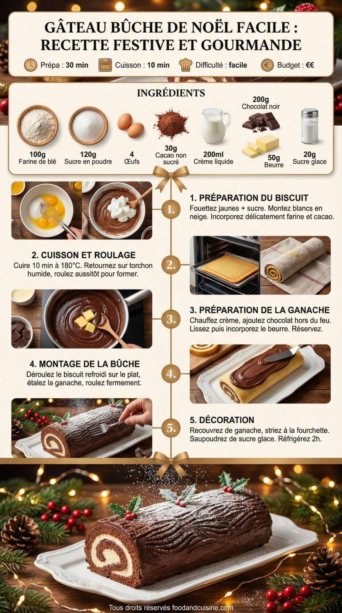 Fiche recette Gâteau bûche de Noël facile : recette festive et gourmande Fiche recette Gâteau bûche de Noël facile : recette festive et gourmande