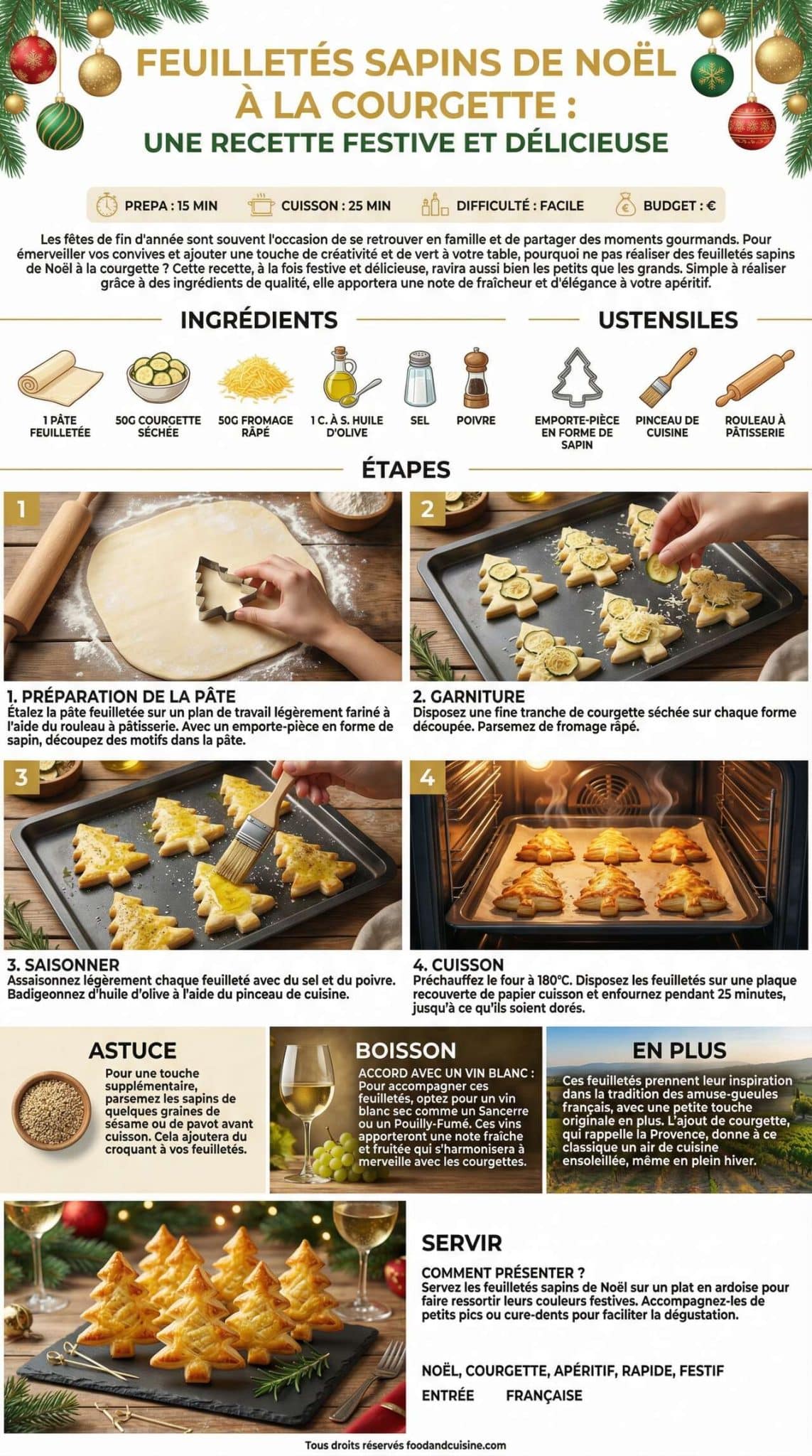 Fiche recette Feuilletés sapins de Noël à la courgette : une recette festive et délicieuse Fiche recette Feuilletés sapins de Noël à la courgette : une recette festive et délicieuse