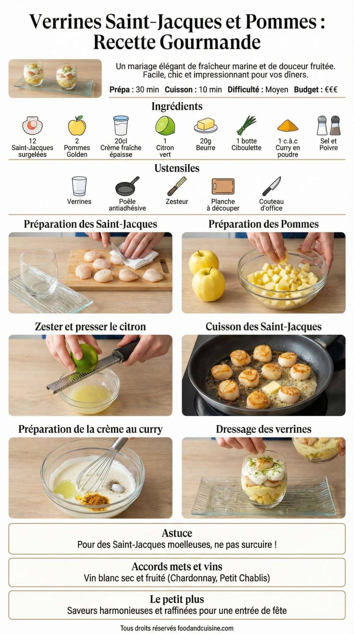 Fiche recette Verrines Saint-Jacques et Pommes : recette Gourmande