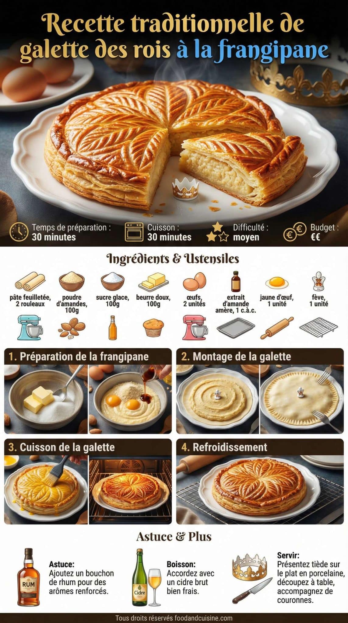 Fiche recette Recette traditionnelle de galette des rois &agrave; la frangipane