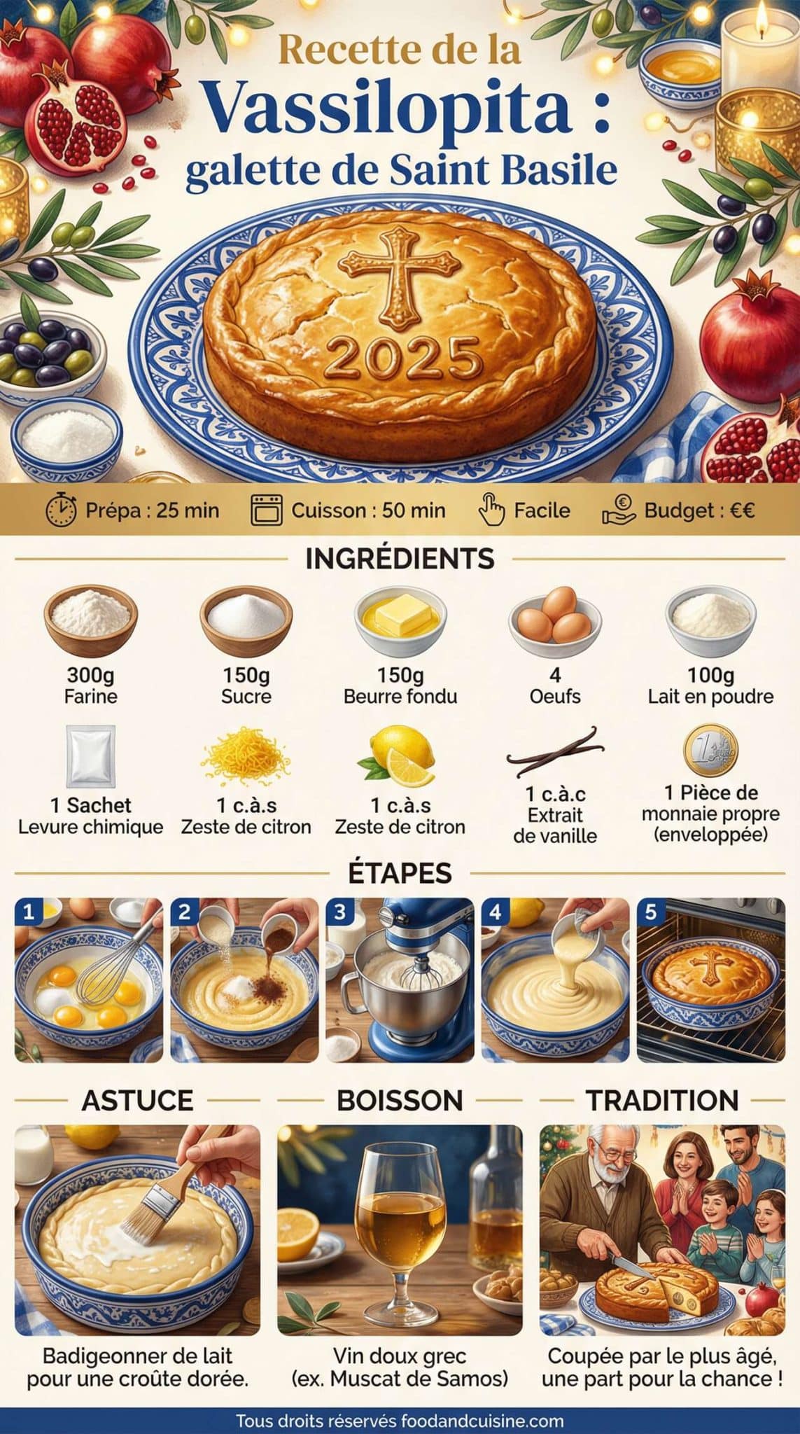 Fiche recette Recette de la Vassilopita : galette de Saint Basile