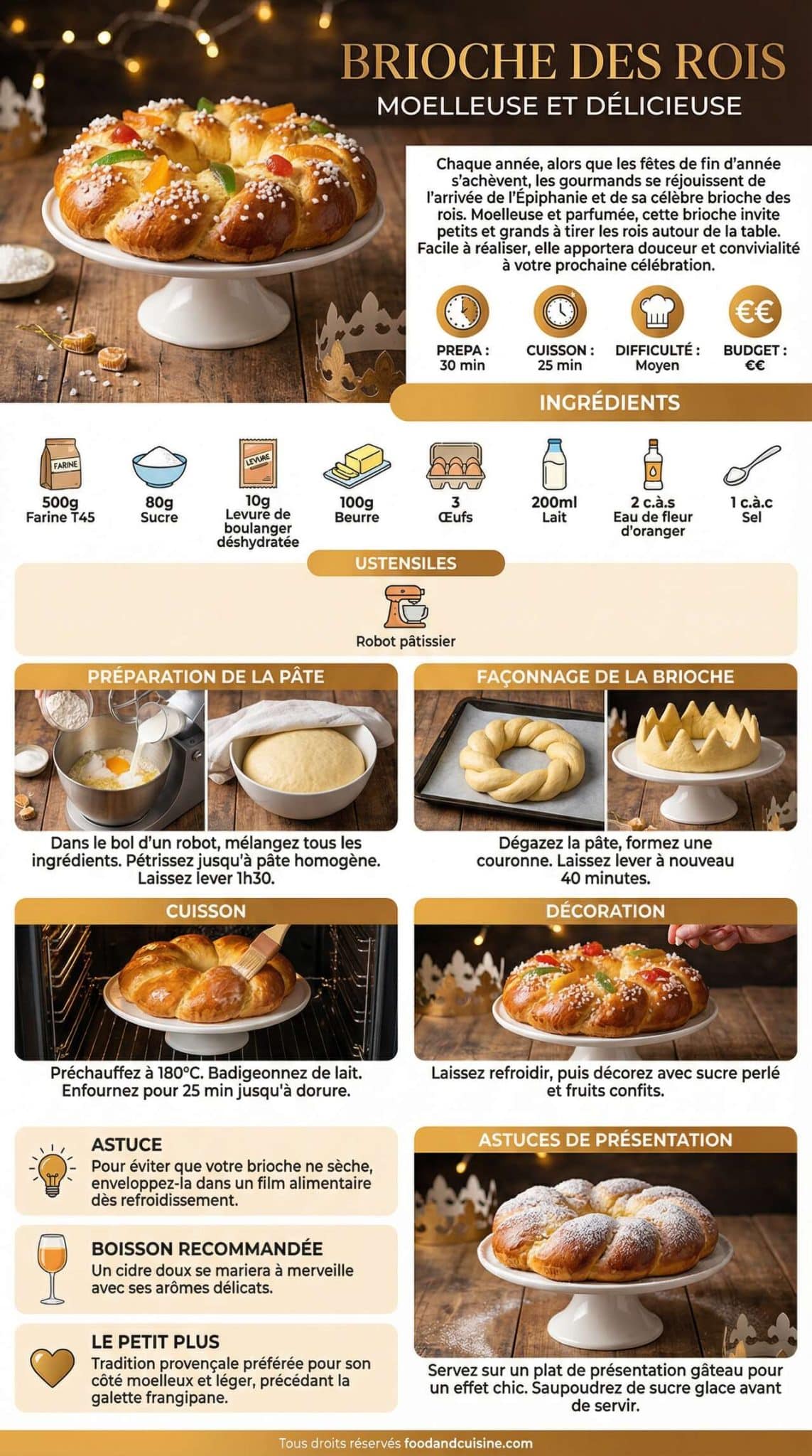 Fiche recette Recette de la brioche des rois moelleuse et d&eacute;licieuse