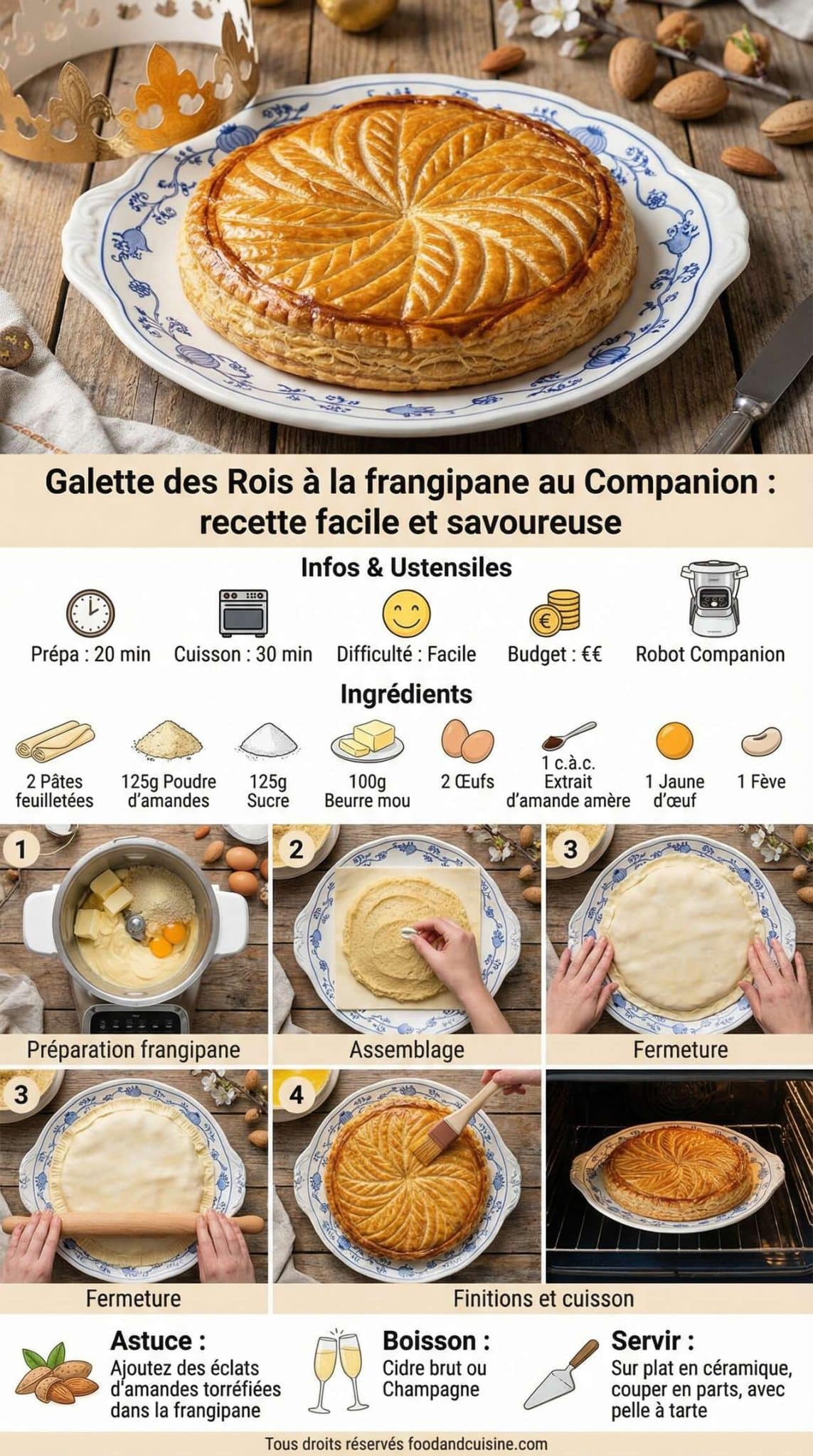 Fiche recette Galette des Rois &agrave; la frangipane au Companion : recette facile et savoureuse