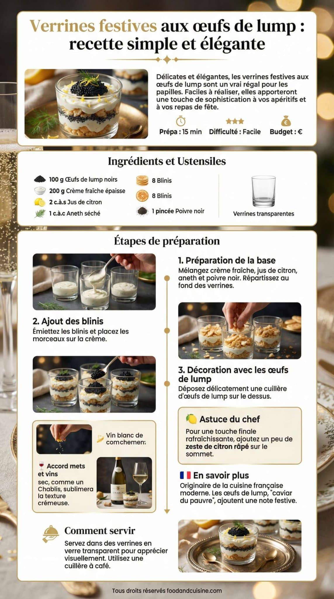 Fiche recette Verrines festives aux &oelig;ufs de lump : recette simple et &eacute;l&eacute;gante