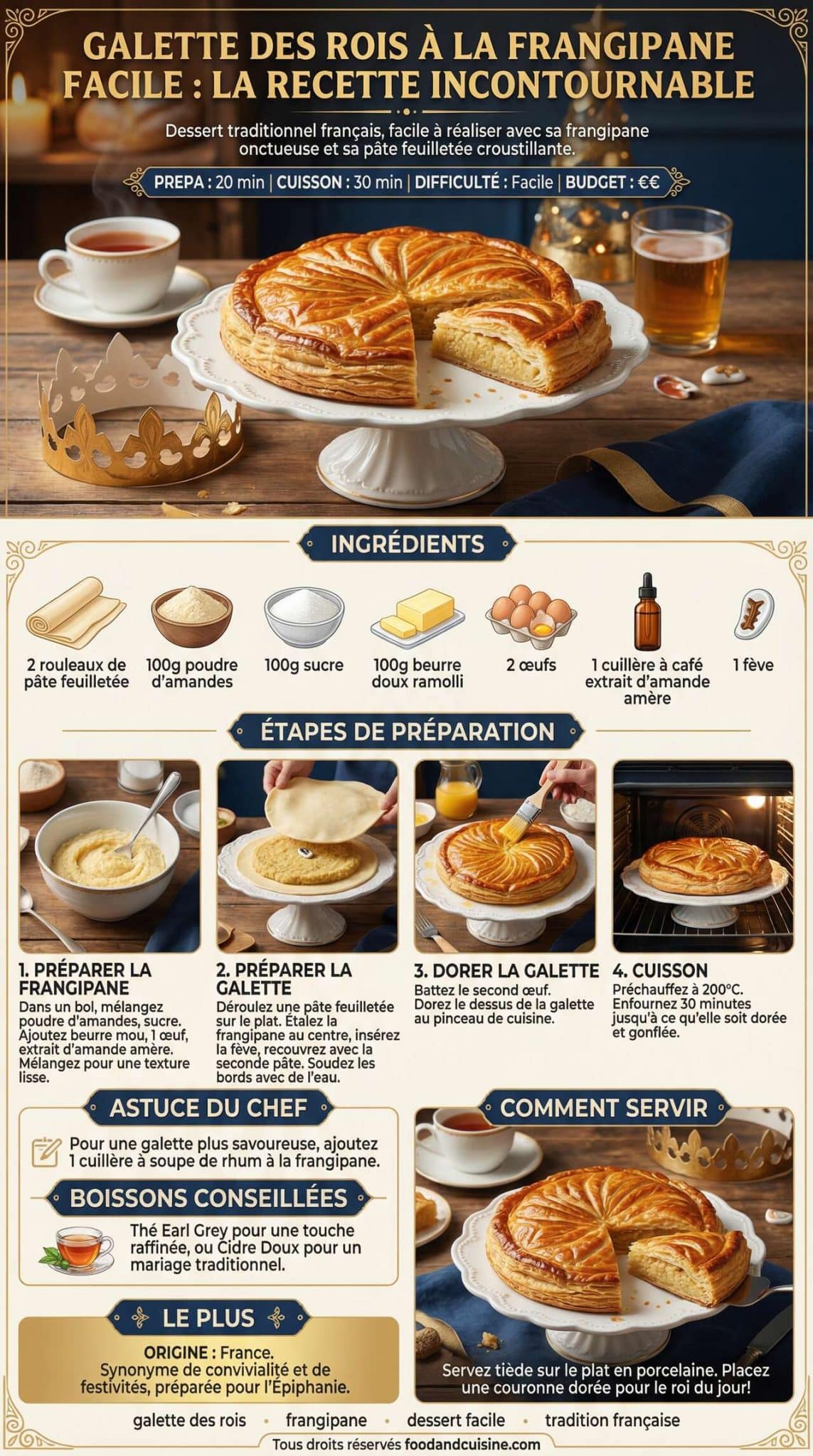 Fiche recette Galette des Rois &agrave; la frangipane facile : la recette incontournable