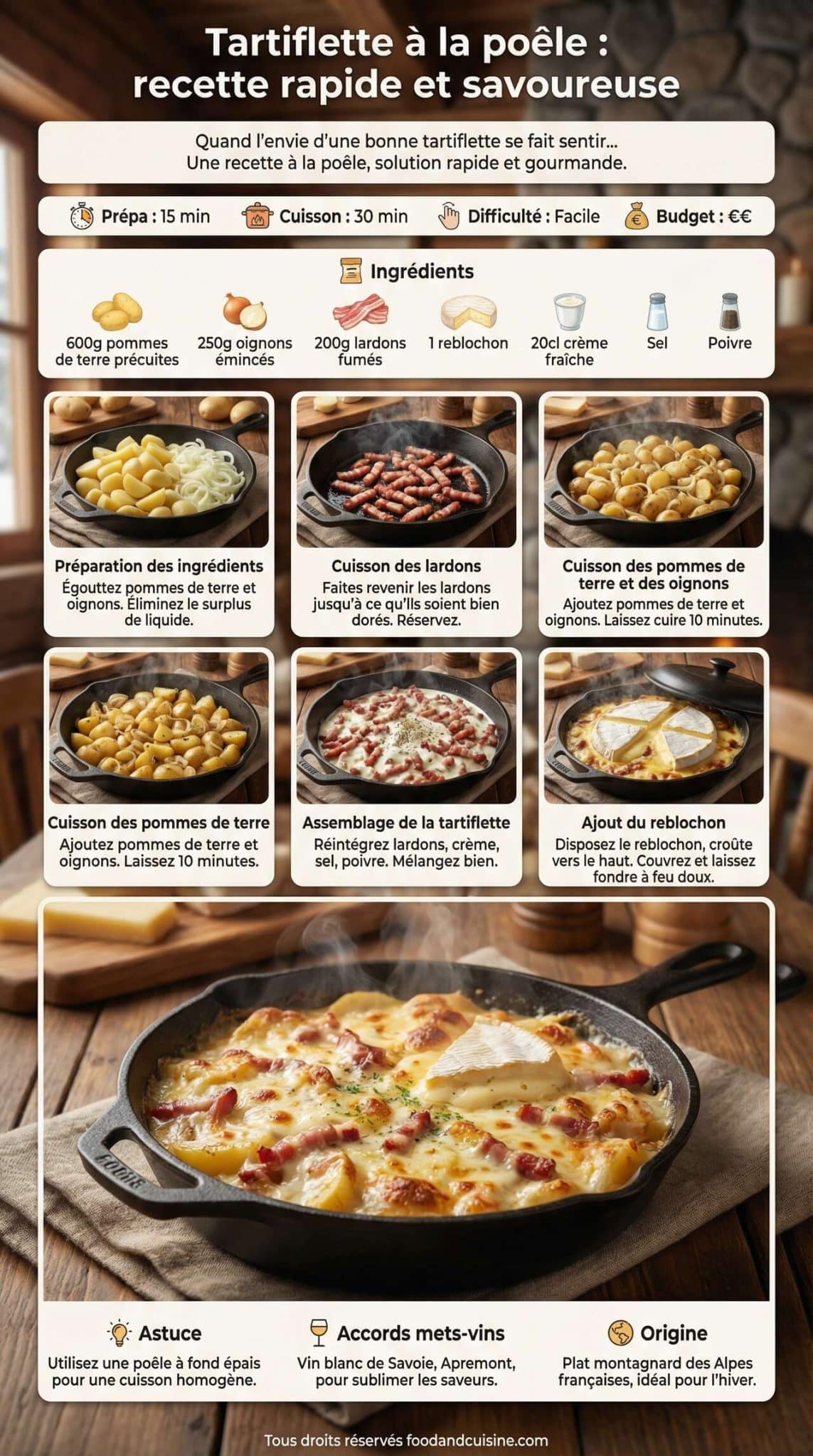 Fiche recette Tartiflette à la poêle : recette rapide et savoureuse Fiche recette Tartiflette à la poêle : recette rapide et savoureuse