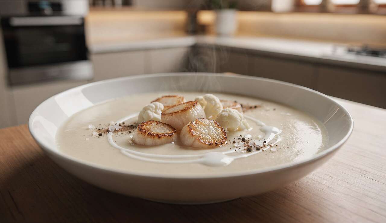 Velouté de coquilles Saint-Jacques et chou-fleur : recette gourmande