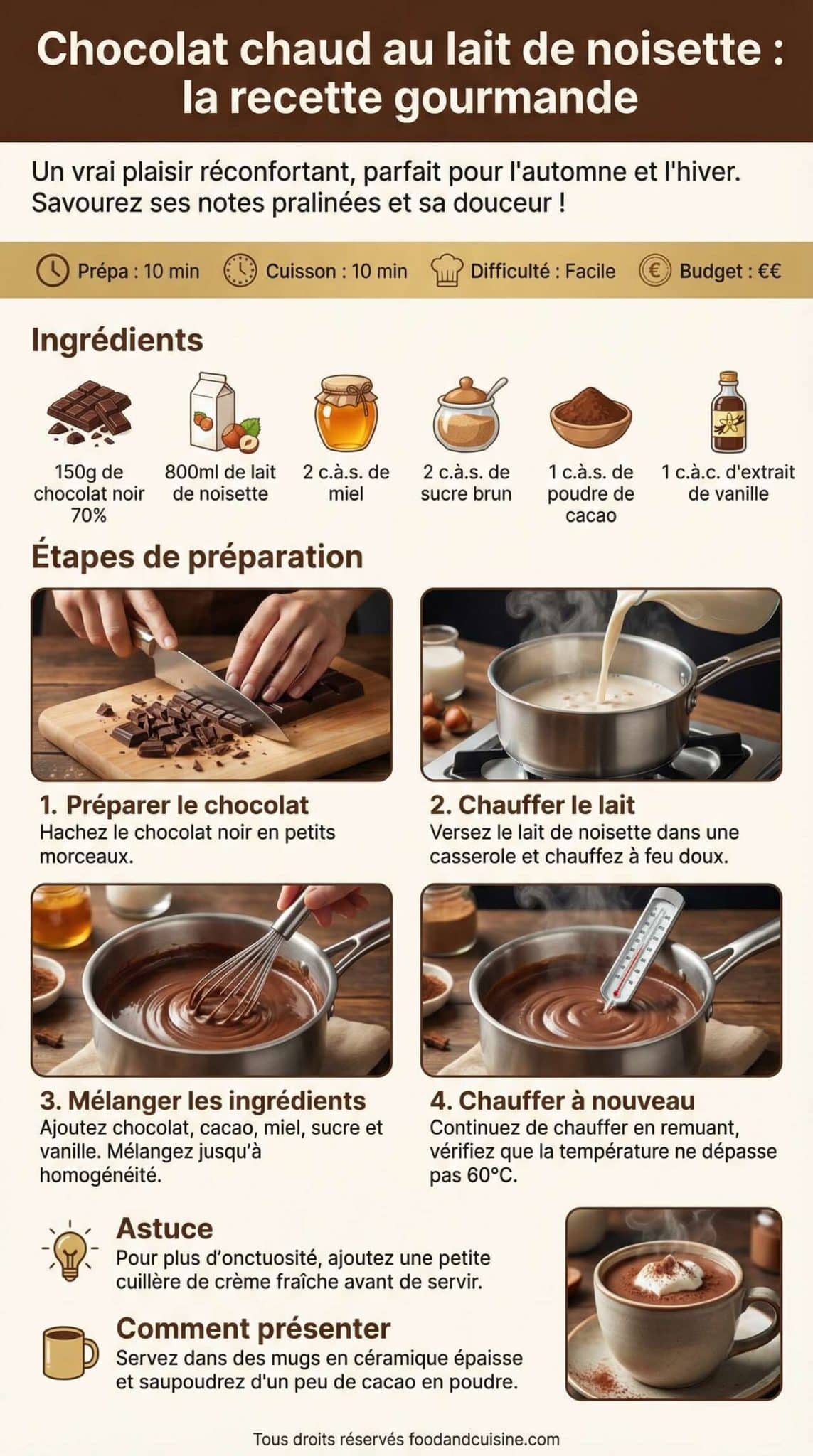 Fiche recette Chocolat chaud au lait de noisette : la recette gourmande Fiche recette Chocolat chaud au lait de noisette : la recette gourmande