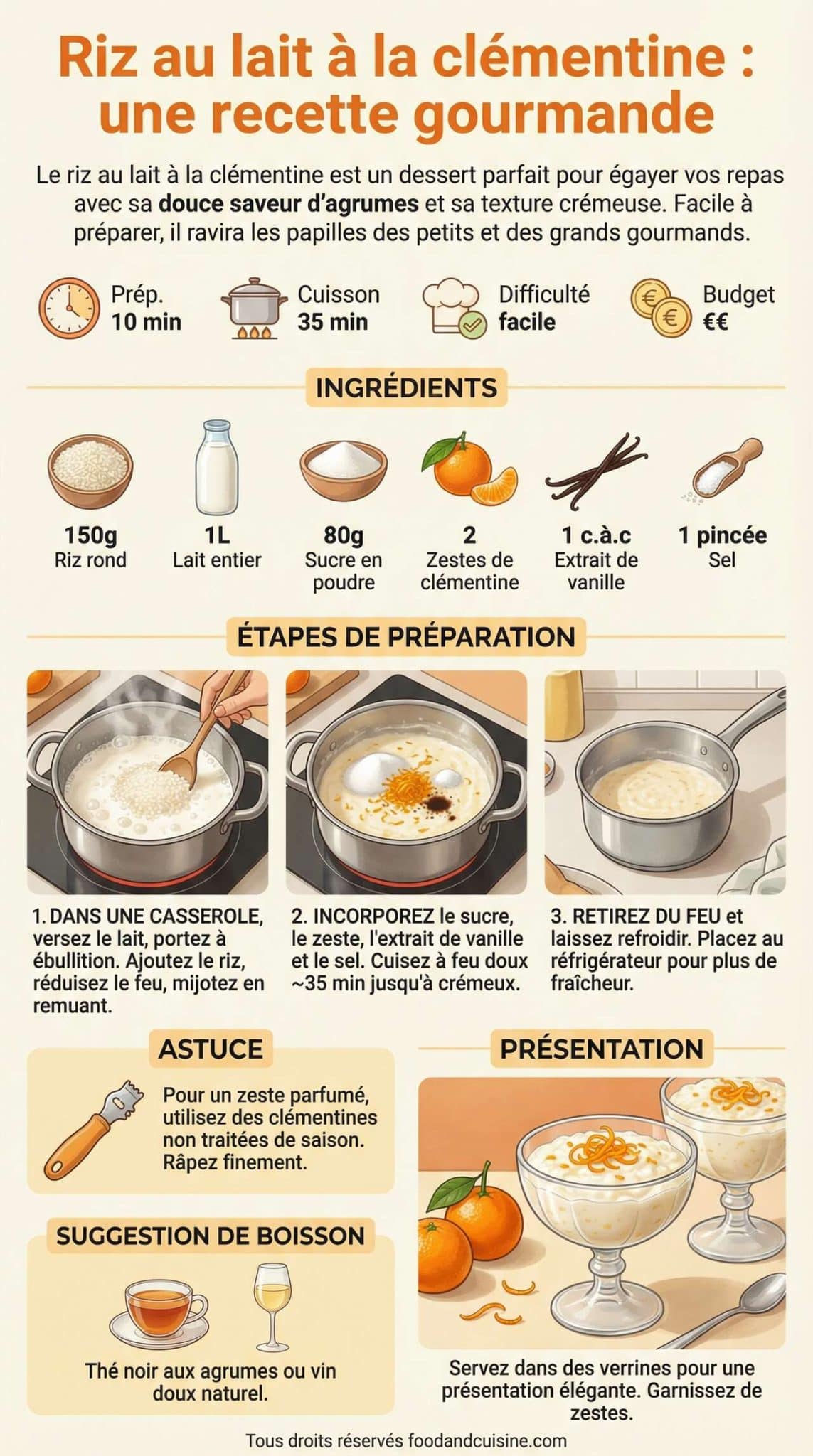 Fiche recette Riz au lait à la clémentine : une recette gourmande Fiche recette Riz au lait à la clémentine : une recette gourmande