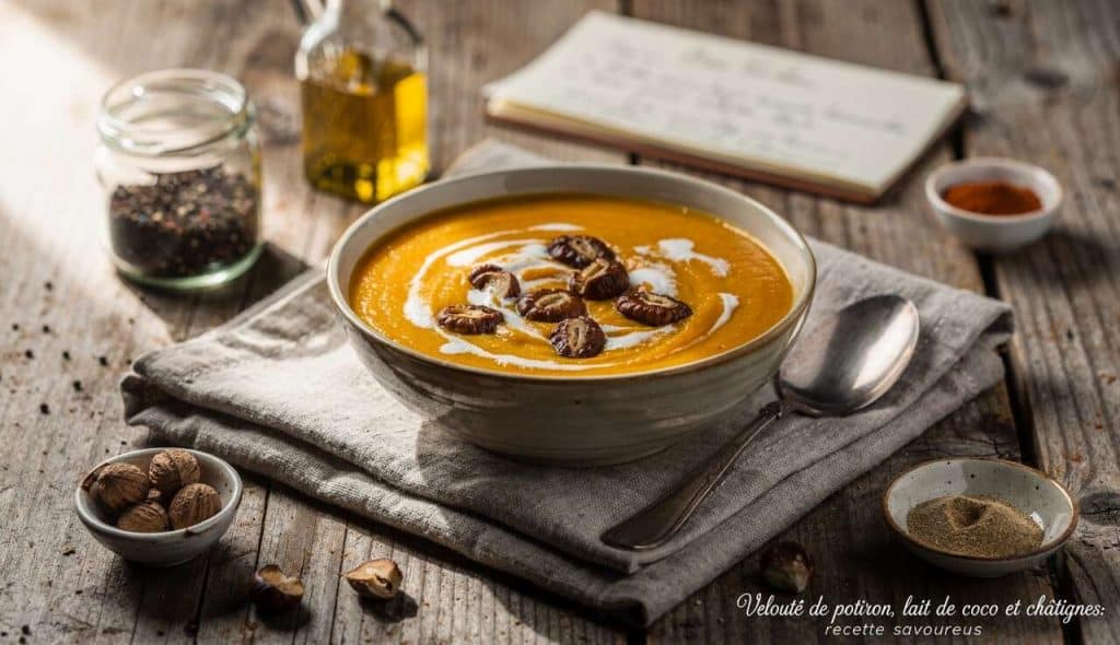 Velouté de potiron, lait de coco et châtaignes : recette savoureuse