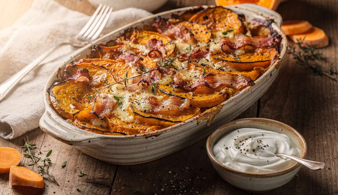 Gratin de butternut et lardons : recette savoureuse