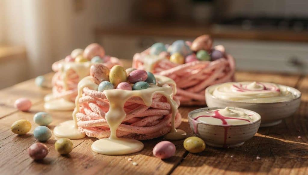 Délicieux nids de Pâques aux biscuits roses : recette facile