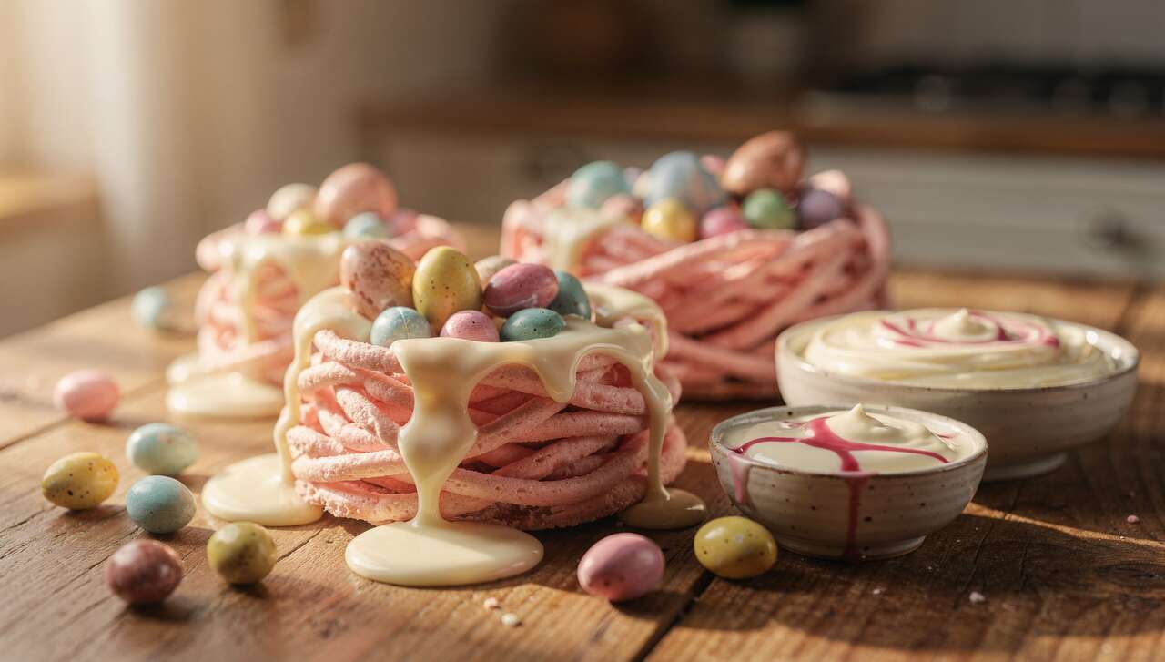 Délicieux nids de Pâques aux biscuits roses : recette facile