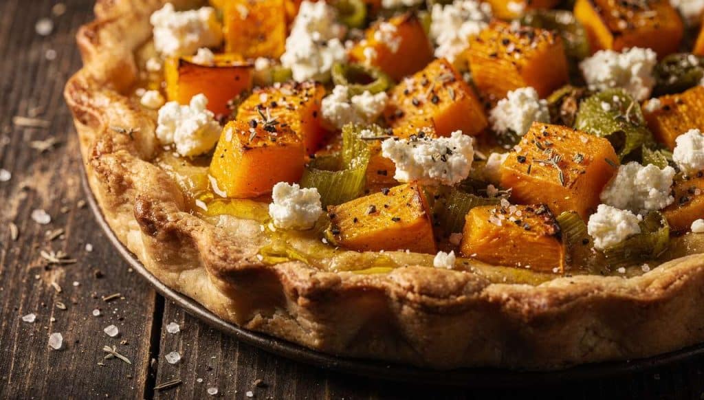Tarte rustique courge, feta et poireau : recette savoureuse
