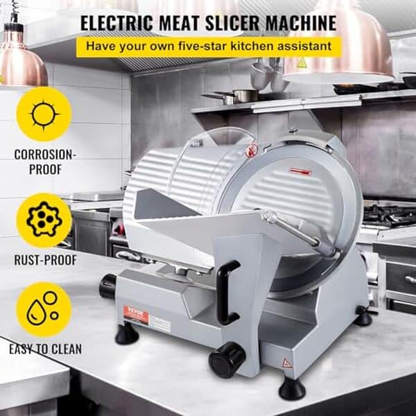 Découvrez notre avis détaillé sur la trancheuse VEVOR 320 W : performance et précision pour découper viande et fromage facilement, appareil puissant et pratique