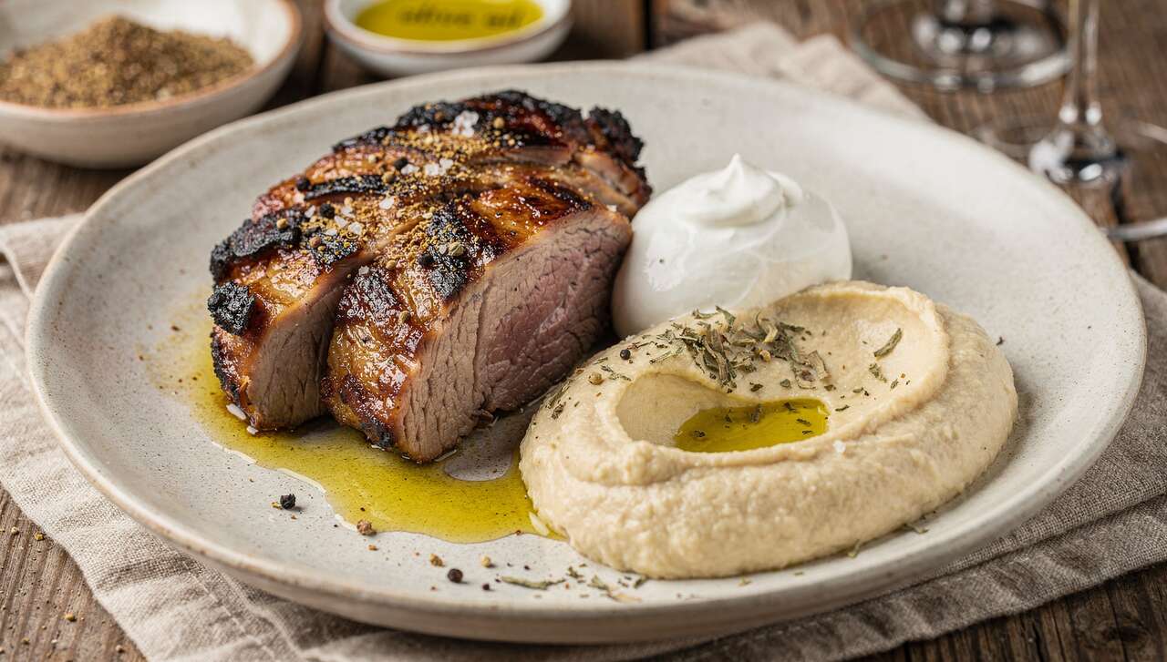 Agneau mariné au cumin et houmous : recette savoureuse