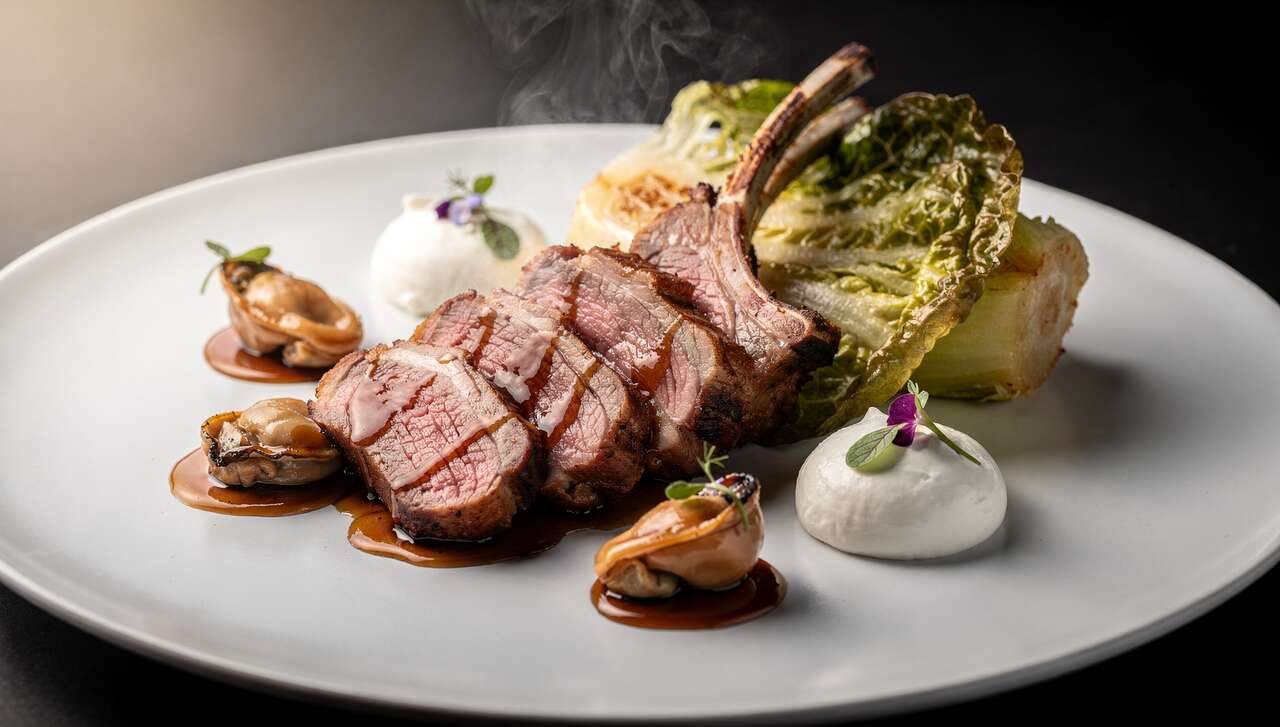 Agneau laqué aux huîtres confites et laitue braisée : recette gourmande