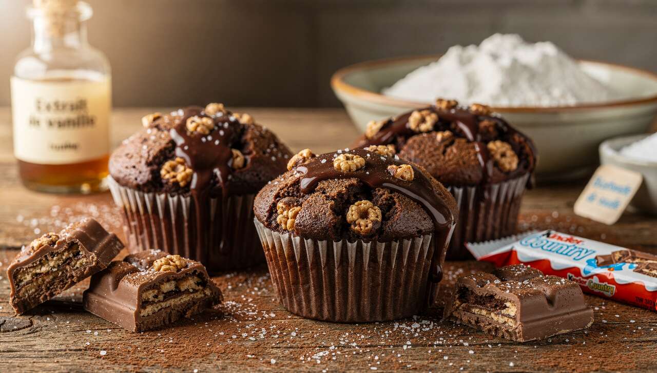 Muffins au chocolat et éclats de kinder country : recette gourmande