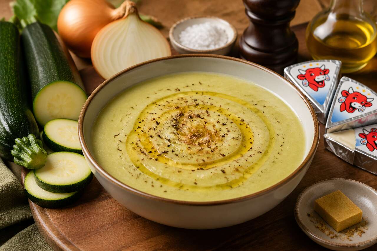 Soupe de courgettes à la Vache qui rit : recette savoureuse et facile