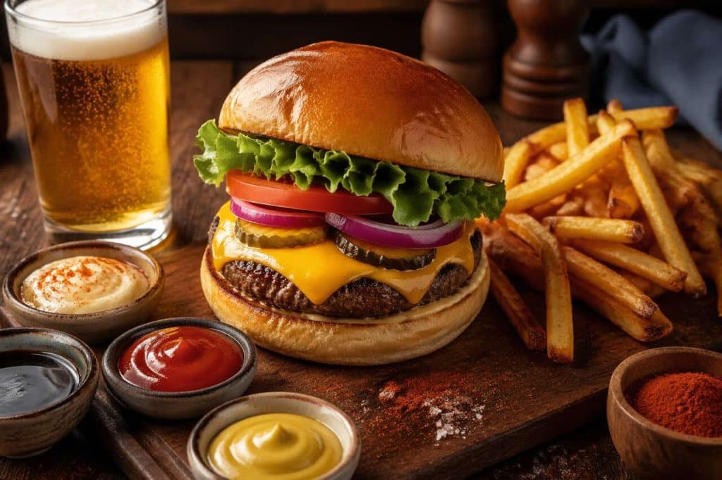 Recette de hamburger maison, frites et bière artisanale