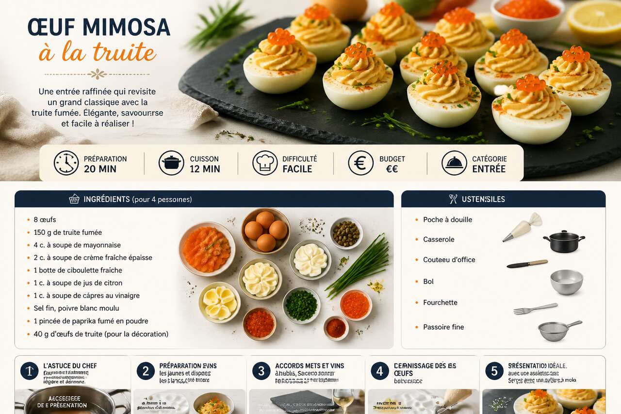 Fiche recette Recette d'&oelig;uf mimosa &agrave; la truite