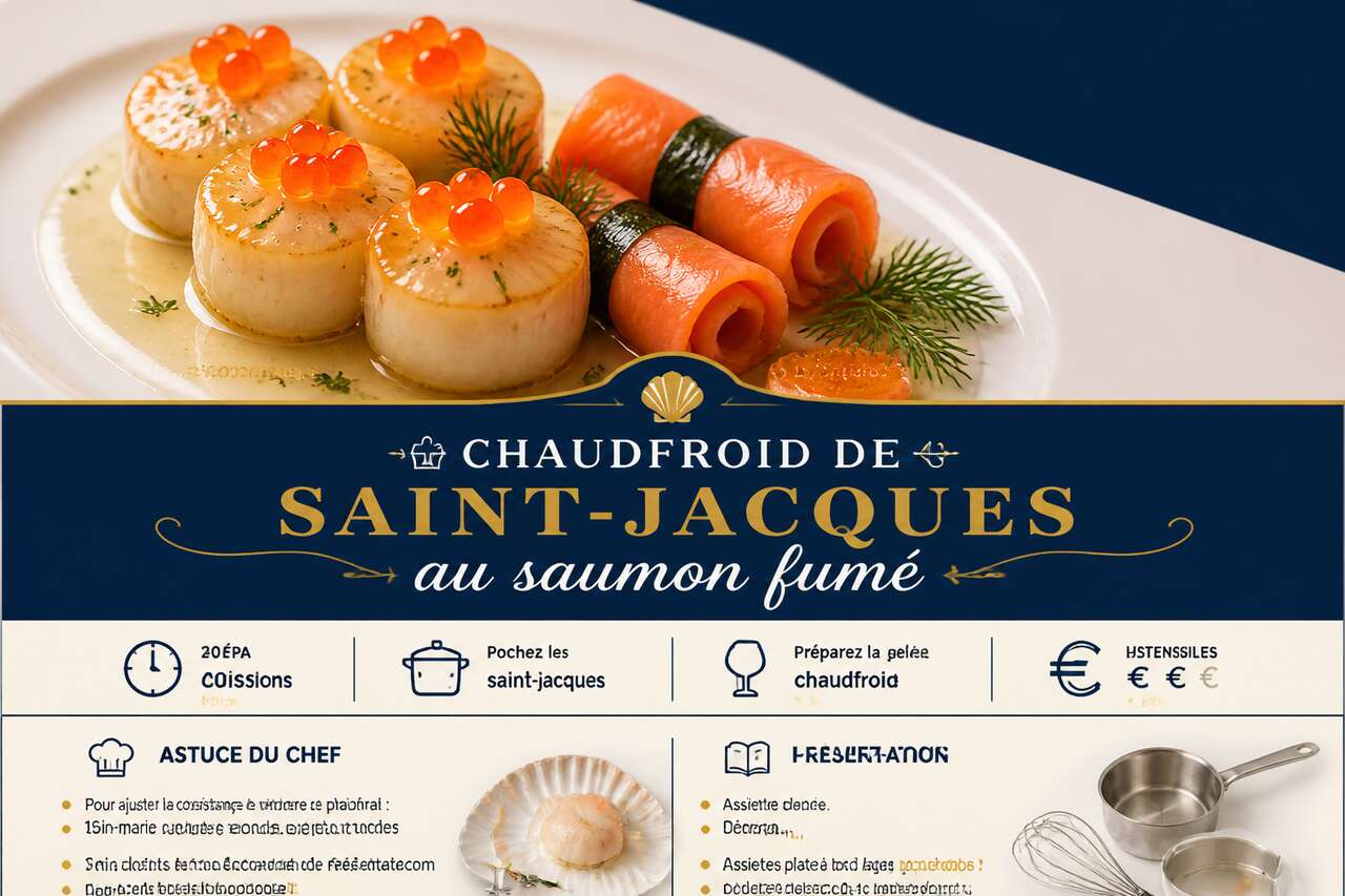 Fiche recette Chaudfroid de Saint-Jacques au saumon fum&eacute; : recette gourmande et originale