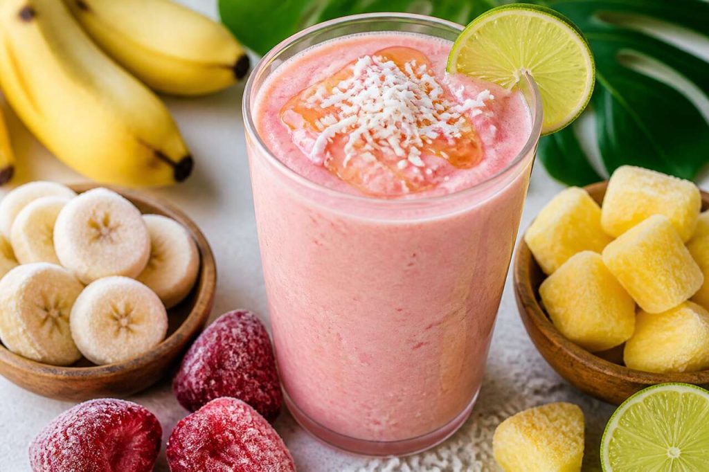 Smoothie banane fraise ananas et coco : recette délicieuse