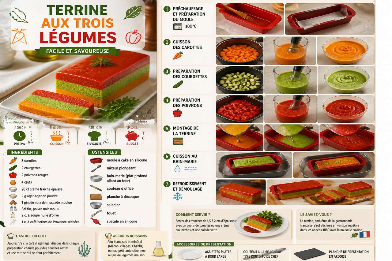 Fiche recette Terrine aux trois l&eacute;gumes : recette facile et savoureuse