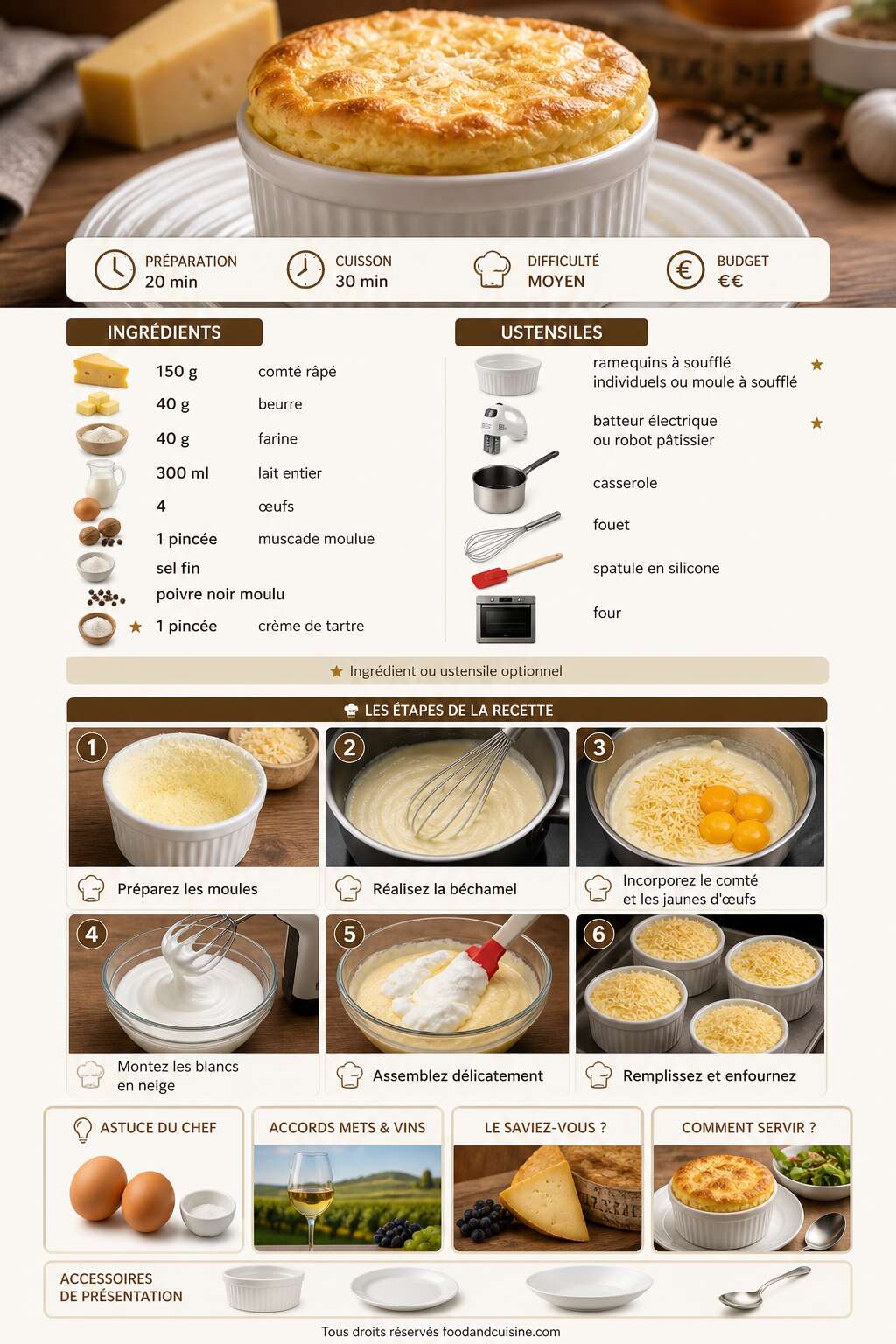 Fiche recette Souffl&eacute; au comt&eacute; : recette facile et savoureuse