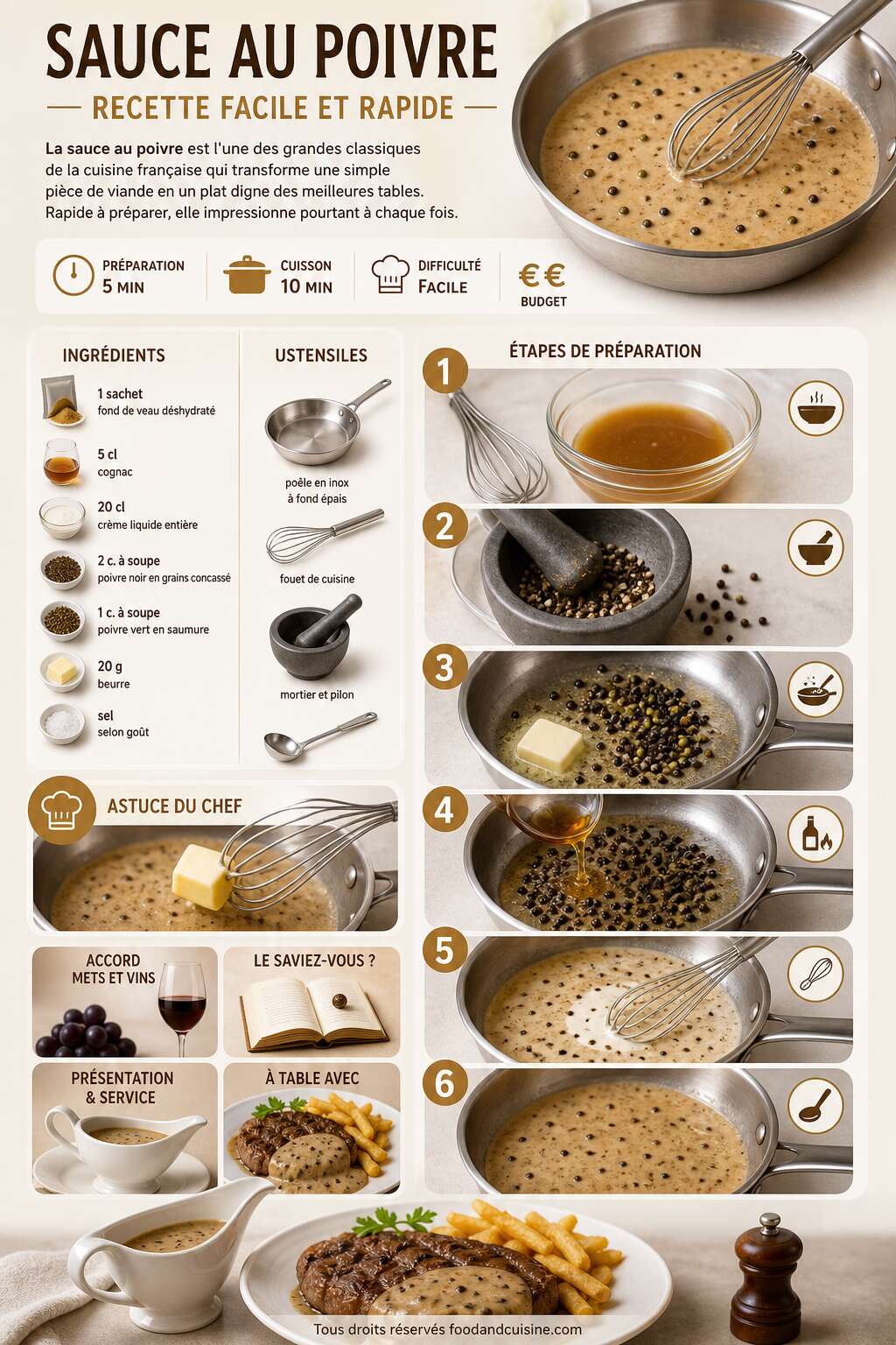 Fiche recette Sauce au poivre : recette facile et rapide