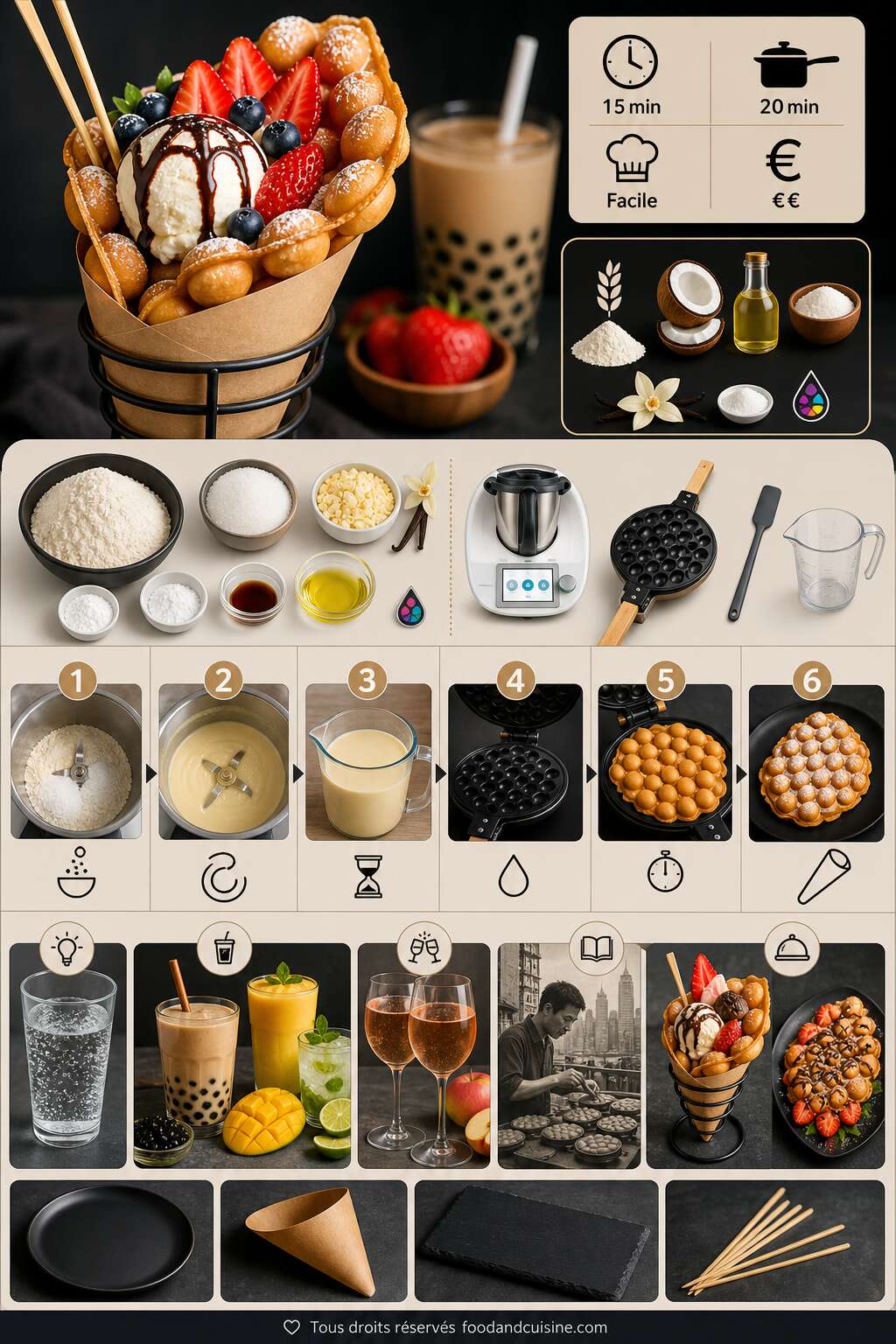 Fiche recette Recette bubble waffle au thermomix : pr&eacute;paration facile et rapide