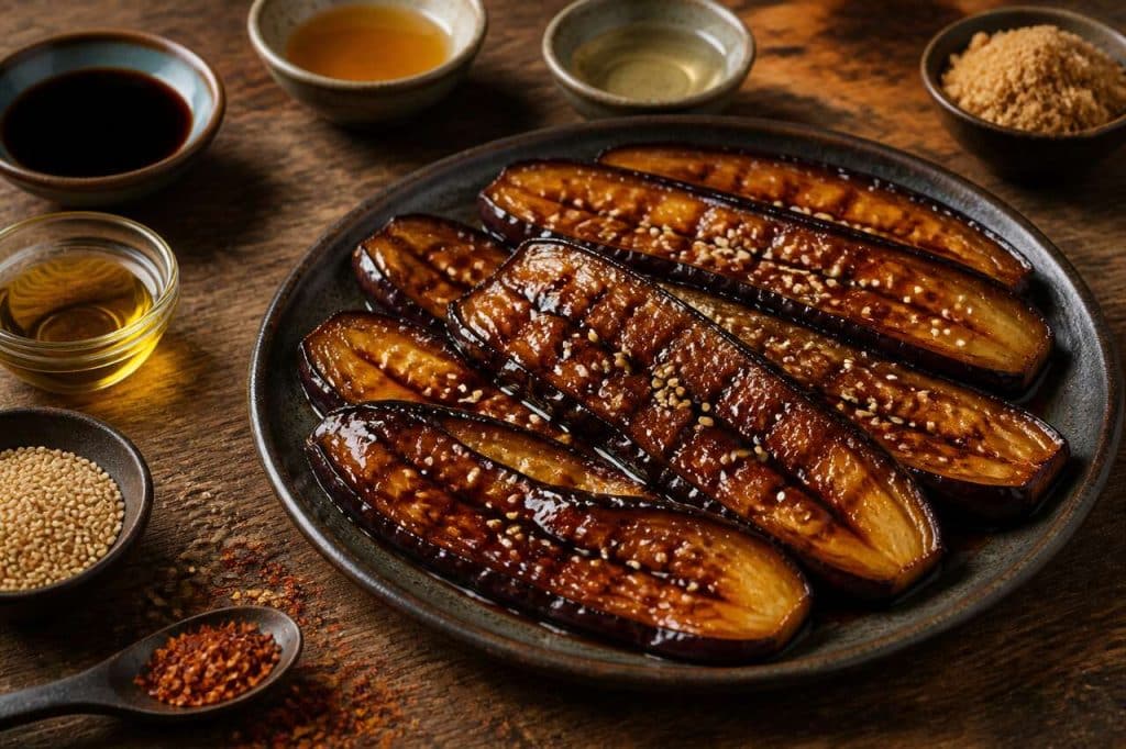 Aubergines grillées à la japonaise : recette au glaçage teriyaki