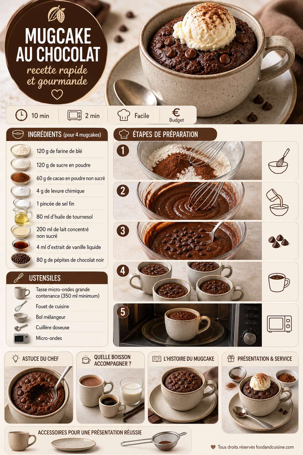 Fiche recette Mugcake au chocolat : recette rapide et gourmande